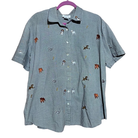 Teddi Tops - !!SOLD!!Vintage Embroidered Dog Button Up Shirt Womens 2X